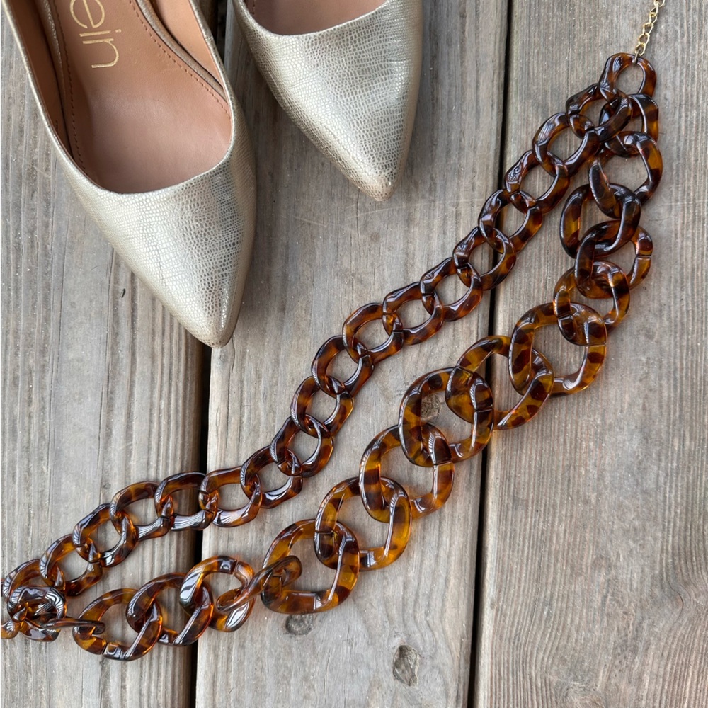 KJL Kenneth Jay Lane Brown Double-Strand Tortoiseshell Curb Link Necklace
